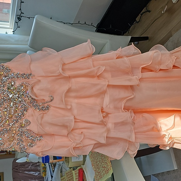 Sherri Hill peach strapless high low evening dress - Picture 4 of 8